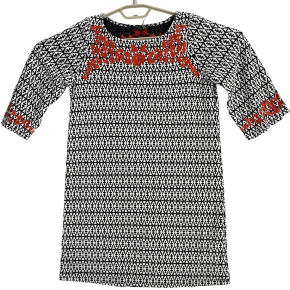 THML Mini Dress Size M Petite Black White Orange Embroidered Boho - Picture 3 of 9